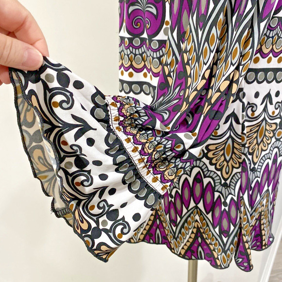 New Directions Size XL Peasant Top Tunic Blouse Boho Purple Gray Tan Floral Chic - Picture 5 of 9